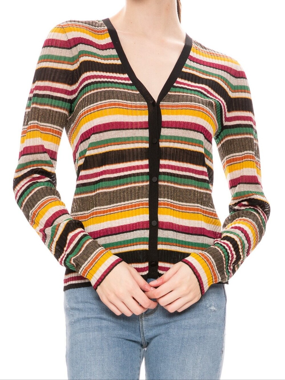 🤩 Veronica Beard Striped V-Neck Cardigan in Multi Colors - Size Small